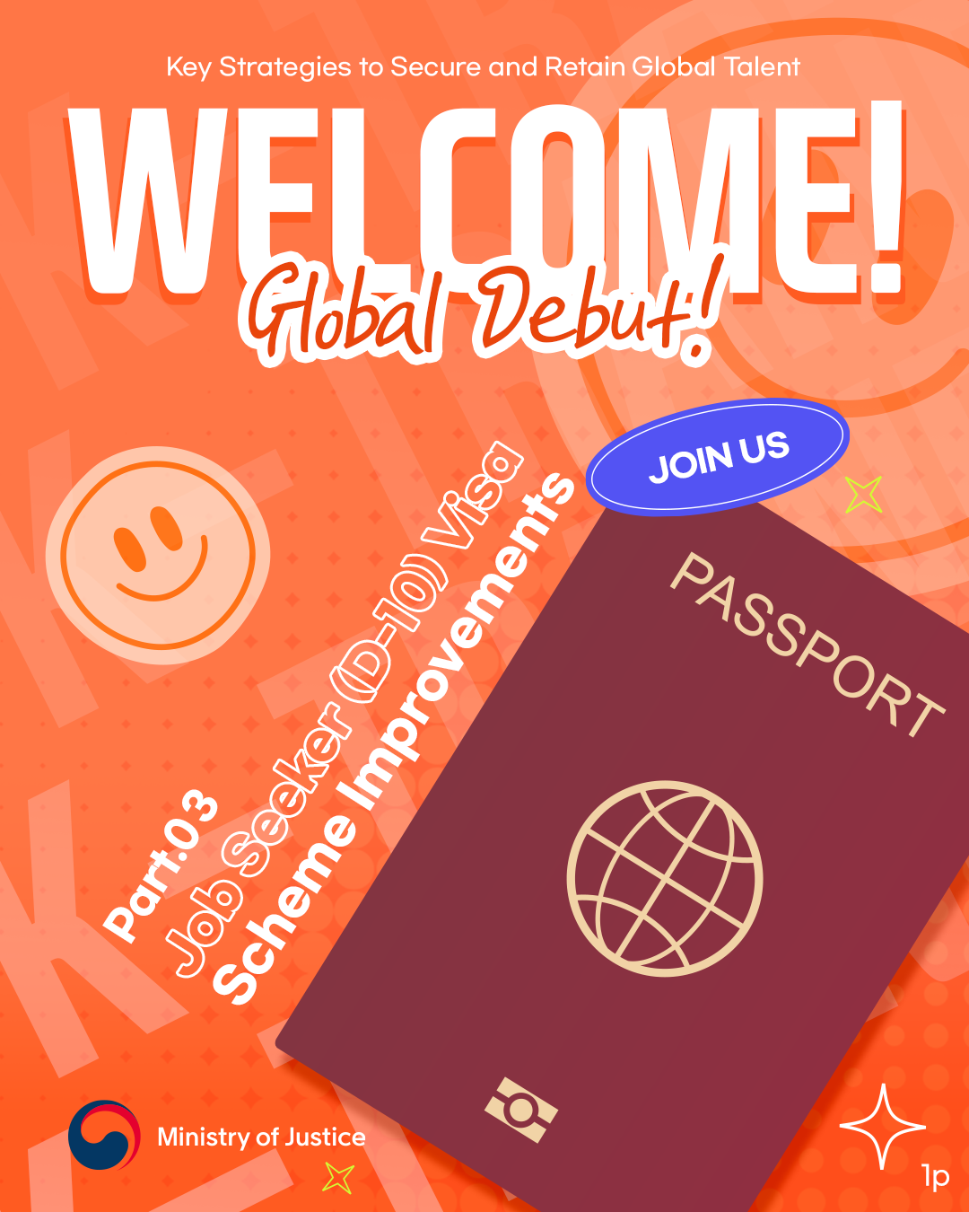 page1. Key Strategies to Secure and Retain Global Talent. WELCOME! Global Debut! Part.03 Job Seeker (D-10) Visa Scheme Improvements